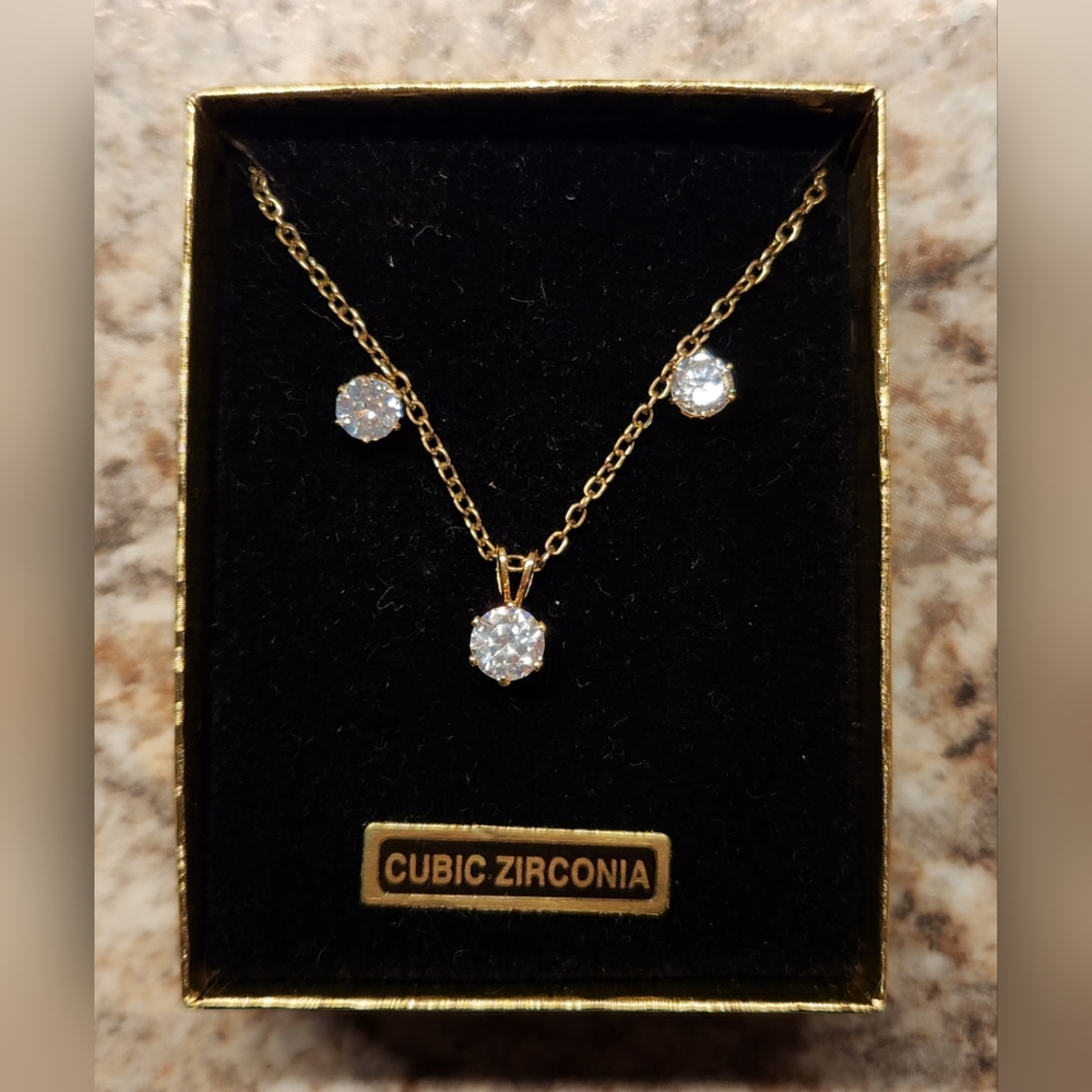 Beautiful Vintage Cubic Zirconia Necklace and Earring Set